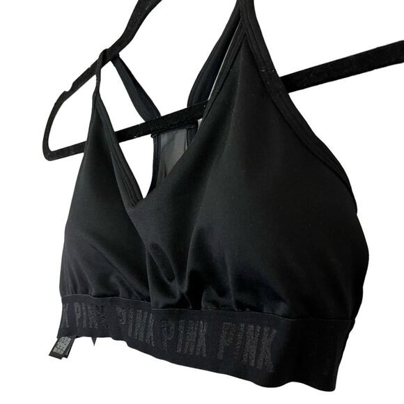 PINK SPORT Victoria's Secret Solid Black Mesh Racerback Sports Bra Workout Top M - Picture 9 of 15
